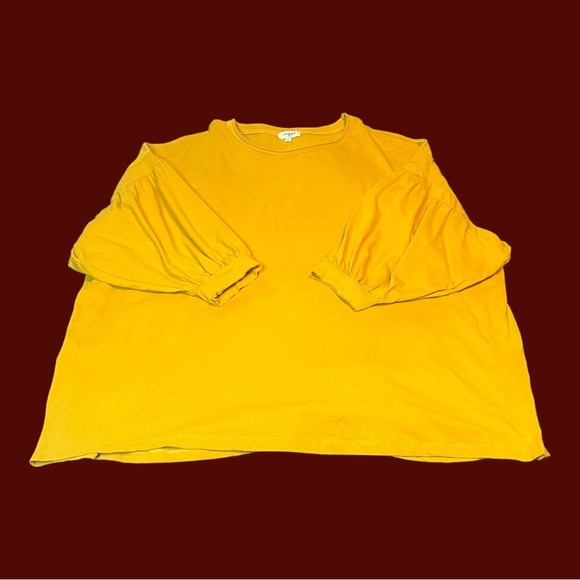 Umgee Large Mustard Yellow Puff Sleeve Top Boho Chic Cute Short Sleeve - Picture 2 of 4